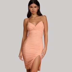 Lulus Peach Ruched Bodycon Dress - NWT - Size: M